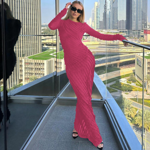 Fashionable temperament slim fit round neck long sleeved dress