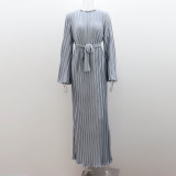 S1233 New fashionable long skirt with round neck and flared sleeves, pleated dress