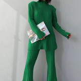Long sleeved sweater set, knitted top, long pants set, women's