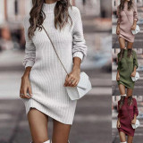 High neck sweater, women's long sleeved knitted sweater, dress, women's clothing