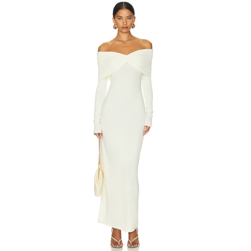 One shoulder strapless long sleeved dress for women
