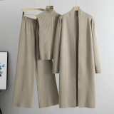 Knitted suit sleeveless vest sweater cardigan pants three piece set