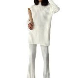 Long sleeved sweater set, knitted top, long pants set, women's