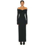 One shoulder strapless long sleeved dress for women