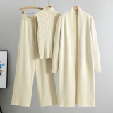 Knitted suit sleeveless vest sweater cardigan pants three piece set