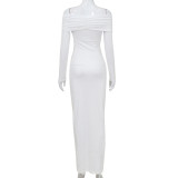 One shoulder strapless long sleeved dress for women