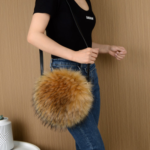 Small round bag, crossbody bag, women's imitation fur plush
