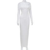 One shoulder strapless long sleeved dress for women