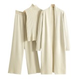 Knitted suit sleeveless vest sweater cardigan pants three piece set