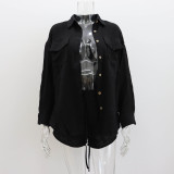 S1058 Two piece set of high waisted shorts with loose collar shirt