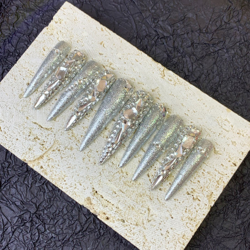 Full diamond pointed nail glitter nail set