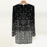 Nail bead sequin gold velvet long sleeved dress