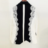 Fashionable slim fit one button contrasting lace patchwork suit jacket