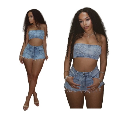 New embroidered strapless pants set MZ88584