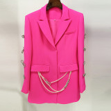 Design inspired sleeve hollow out diamond studded bow pearl suit skirt