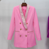 Coat skirt fashionable lion button satin green fruit collar suit dress