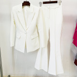 Professional mid length suit+flared pants set, two-piece set