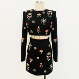 Nail bead studded diamond short top half skirt set two-piece set