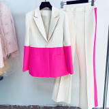 Color blocked professional suit, medium length suit+flared pants set, two-piece set