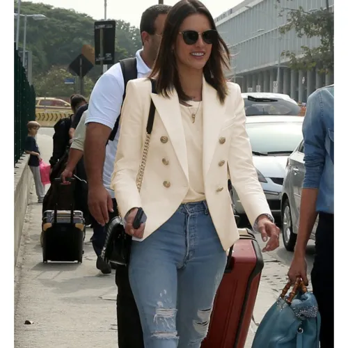 Women's metal lion head buckle double breasted suit jacket