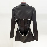 Hollow out nail bead three-dimensional flower suit, pearl sequin mesh long pants set
