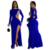 CY901237 Fashion Solid Color Hot Diamond Long Sleeve High slit Dress for Women