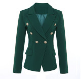 Women's metal lion head buckle double breasted suit jacket