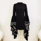 Exaggerated temperament design, big lotus leaf sleeve dress, small dress