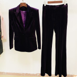 Professional fashion one button gold velvet suit jacket+flared pants set two-piece set