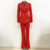 New Heavy Industry Metal Hole One Button Suit Coat, Pants Set, Two Pieces