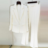 Nail studded diamond slim fit suit with micro flared pants set, two-piece set