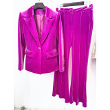 Professional fashion one button gold velvet suit jacket+flared pants set two-piece set