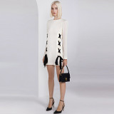 Ribbon tied rope casual round neck long sleeved dress