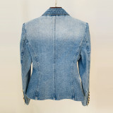 Slim fit double breasted lion button denim suit jacket