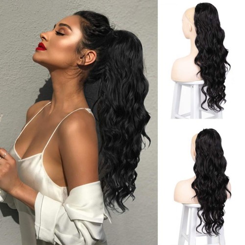 Wig elastic mesh ponytail synthetic fluffy curly hair