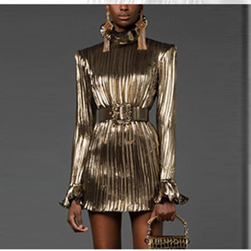 New belt sparkling pleated ultra short dress dress
