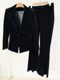Professional fashion one button gold velvet suit jacket+flared pants set two-piece set