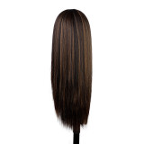 Wig, medium length straight hair, forehead lace, mixed color synthetic, high-temperature silk 9352