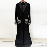 Nail studded diamond suit collar dress, fishtail dress