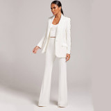 Nail studded diamond slim fit suit with micro flared pants set, two-piece set