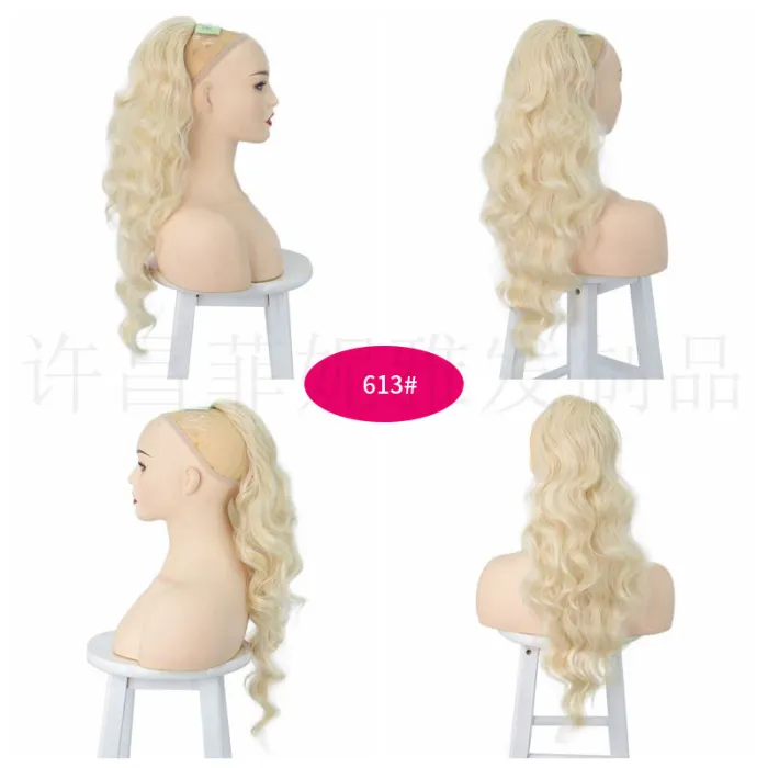 Wig elastic mesh ponytail synthetic fluffy curly hair
