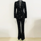 New Heavy Industry Metal Hole One Button Suit Coat, Pants Set, Two Pieces