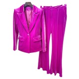 Professional fashion one button gold velvet suit jacket+flared pants set two-piece set