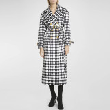 Black and white diamond grid diamond grid belt long windbreaker jacket