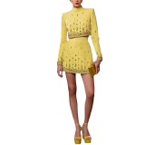 Nail bead studded diamond short top half skirt set two-piece set