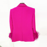 Luxurious ostrich feather real feather rhinestone green fruit collar suit jacket