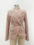 Women's metal lion head buckle double breasted suit jacket