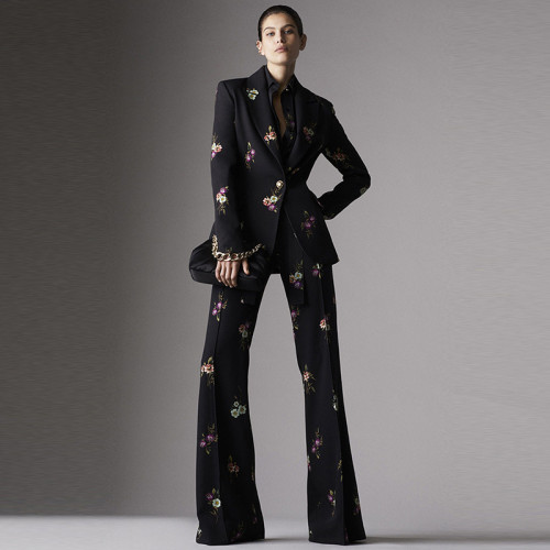 Printed suit horn pants set two-piece set