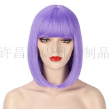 Wig buckle, bangs, short straight hair, synthetic fiber