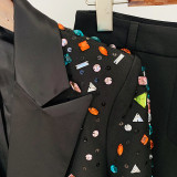 Nail bead color diamond slim fit suit jacket, micro flared pants set, two pieces